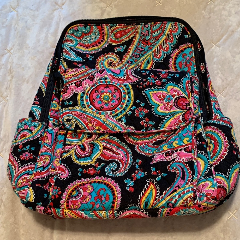 Vera Bradley Quilted Paisley Backpack – Black, Pink, Teal & Yellow